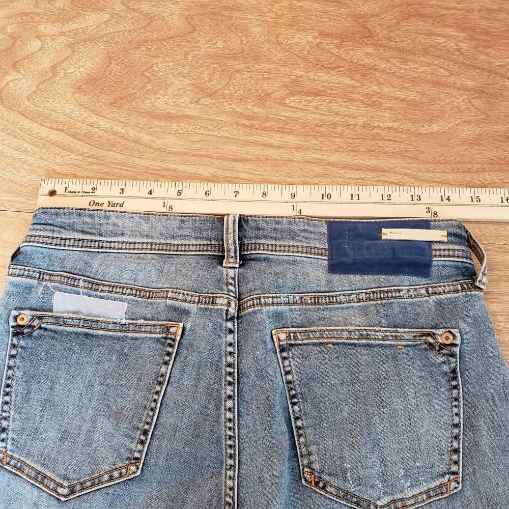 Pilcro & The Letterpress Slim Boyfriend Womens Jeans 26 Blue Patched Medium Rise - Picture 14 of 16